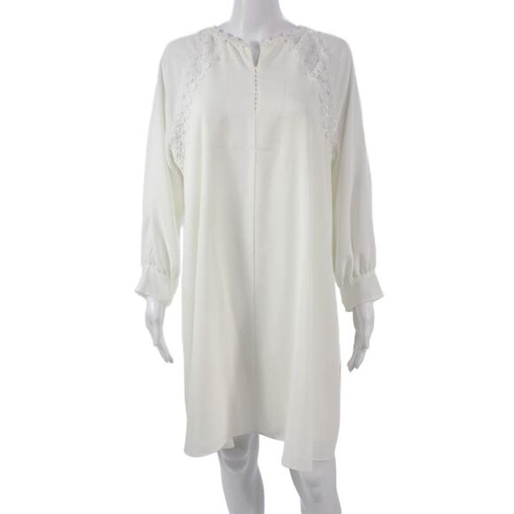 BCBGMAXAZRIA Dresses & Skirts - BCBGMAXAZRIA Women Shift Dress White V Neck Long Sleeve Knee Length Size L